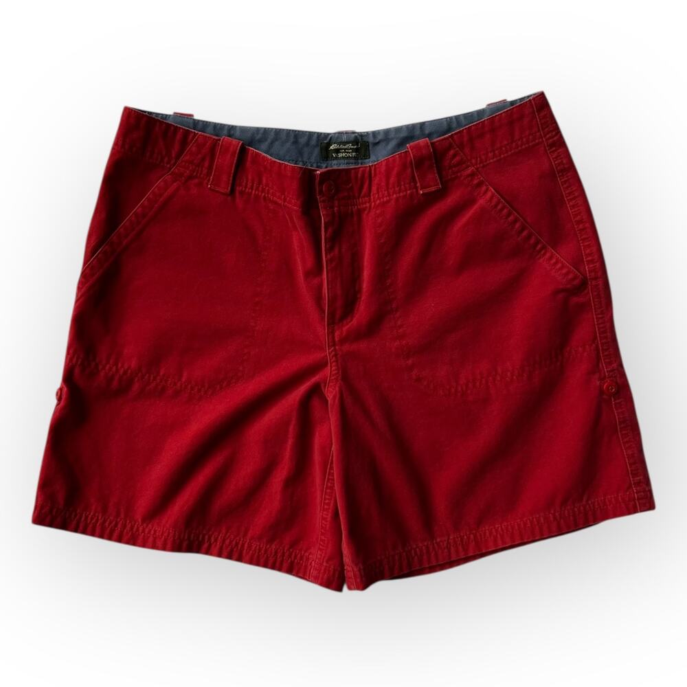 Eddie Bauer Women's Vashon Fit Red Chino Convertible Roll Tab Leg Shorts Size 8